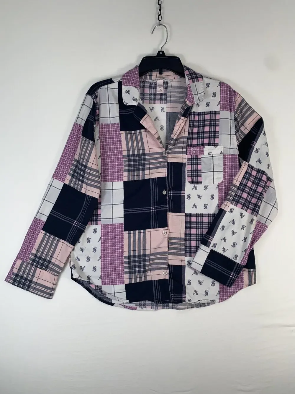 Victoria's Secret Pajama Top Womens Medium Multicolor Plaid Long Sleeve